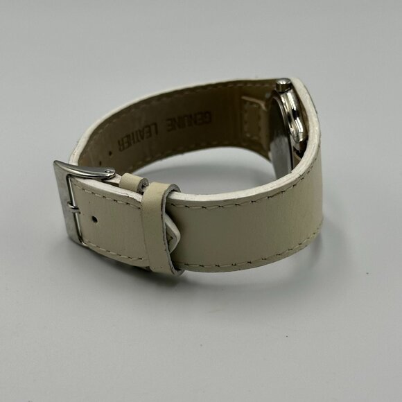 3/$30 Anne Klein Watch Women Silver Tone Cream Leather Band New Battery 8.5" - Picture 9 of 13